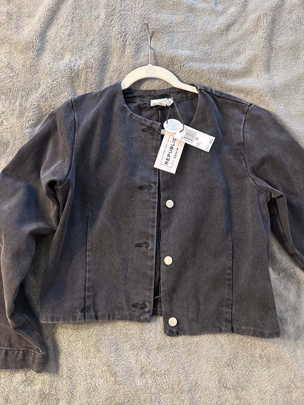 For The Republic Denim button Jacket in Washed Black grey new